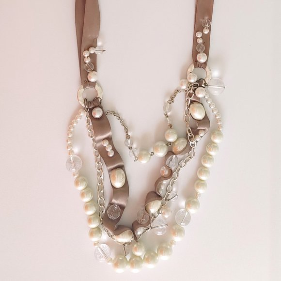 Chico's Layered Ribbon Pearl Necklace - Picture 2 of 3
